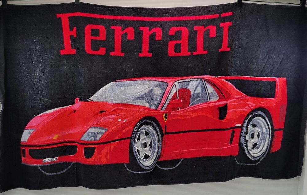 A) Vintage Ferrari F40 Car Black Cotton Beach Towel 57" x 29"
